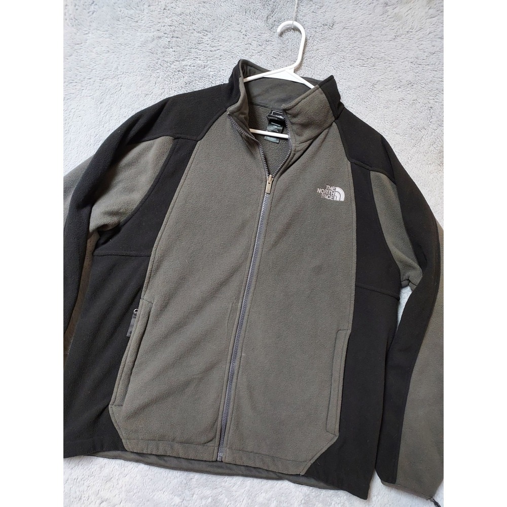 North Face Jacket Men Large Full Zip Fleece Gray Mock Neck Zipped Pockets Hiking